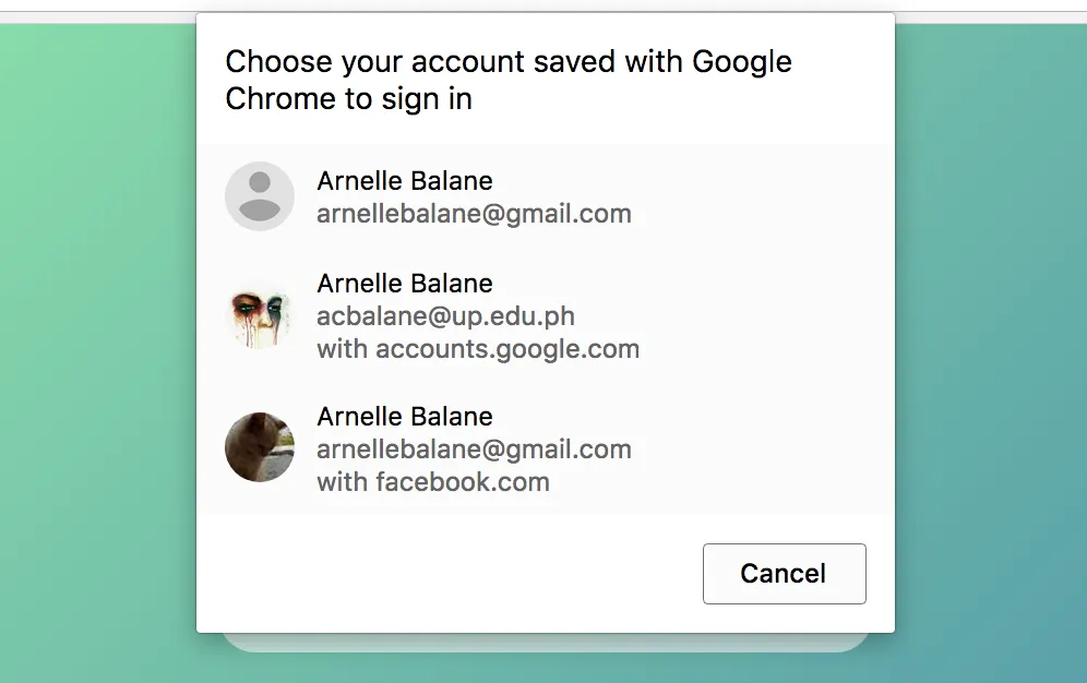 Account chooser on desktop Chrome