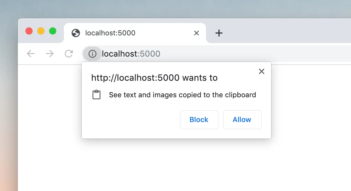 Clipboard access permission prompt in Chrome